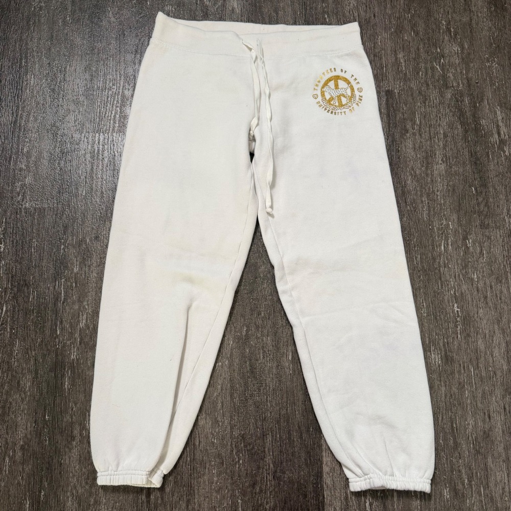 PINK Victoria's Secret Sweatpants Women S White Gold Glitter Rhinestone Joggers